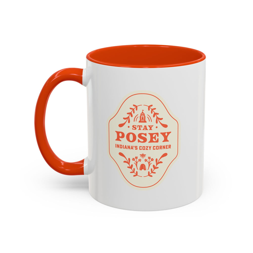 Stay Posey Ceramic Mug — 'Stay Posey: Indiana's Cozy Corner' Color Accent Coffee Cup (11oz & 15oz)