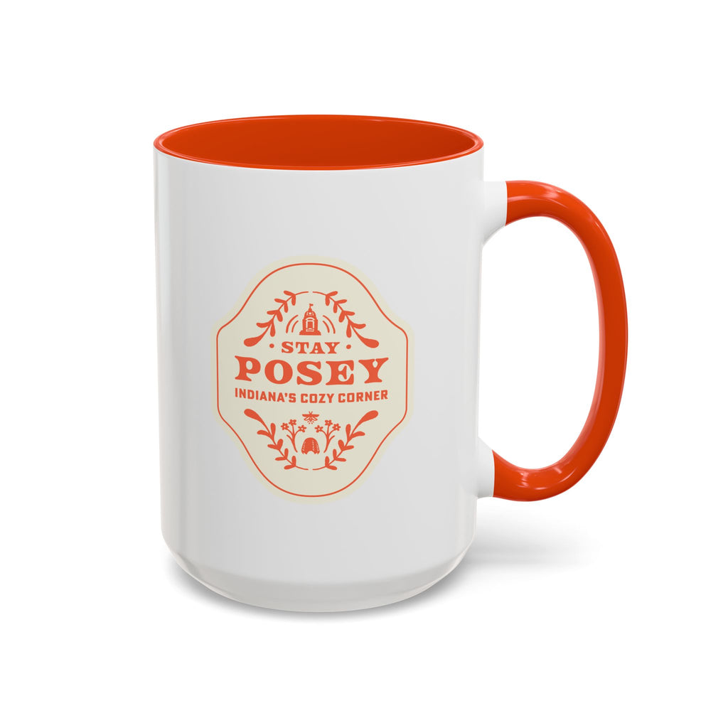 Stay Posey Ceramic Mug — 'Stay Posey: Indiana's Cozy Corner' Color Accent Coffee Cup (11oz & 15oz)